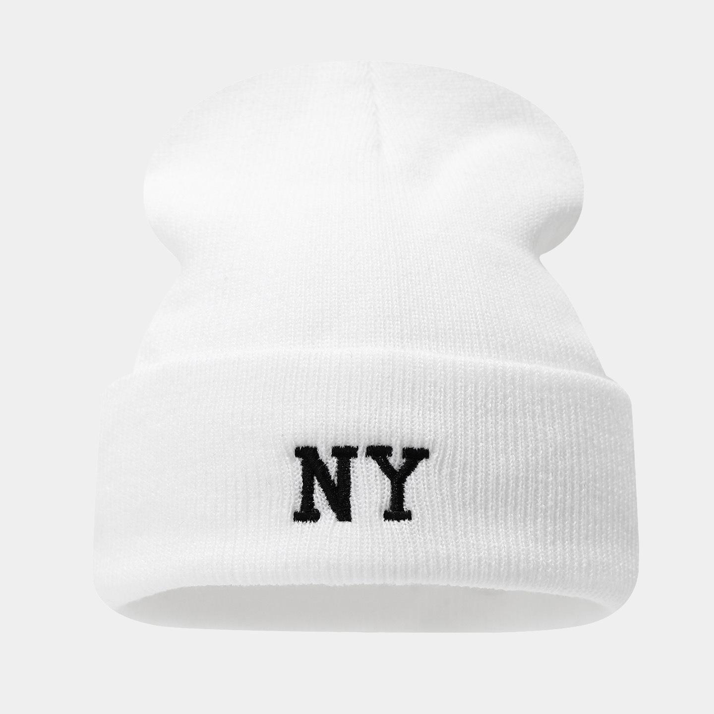 New NY Embroidered Ski Hat - Autumn & Winter Slouchy Knit Hat, Letter Woolen Hat, Unisex Beanie with Pom-Pom