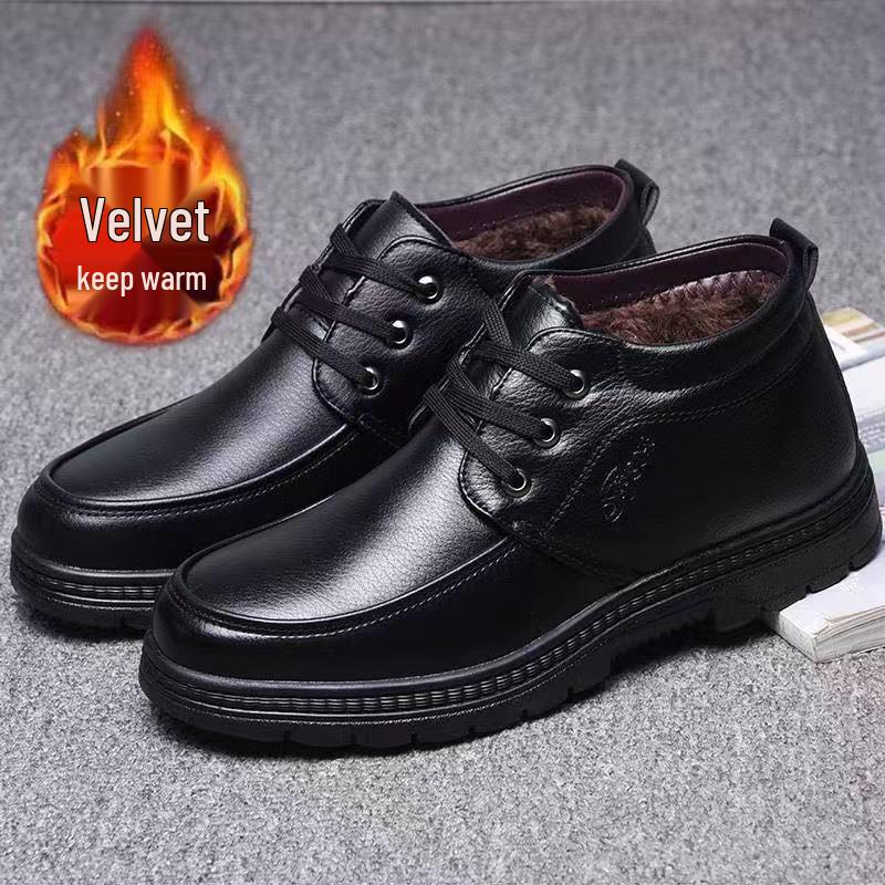 Warm Non-Slip Men's High-Top Cotton Leather Shoes for Winter
