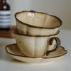 Retro Kiln-turned Underglaze Ceramic Coffee Cup and Saucer Mid-century Style Simple Latte Mug Mug Afternoon Tea Cup Snack Saucer