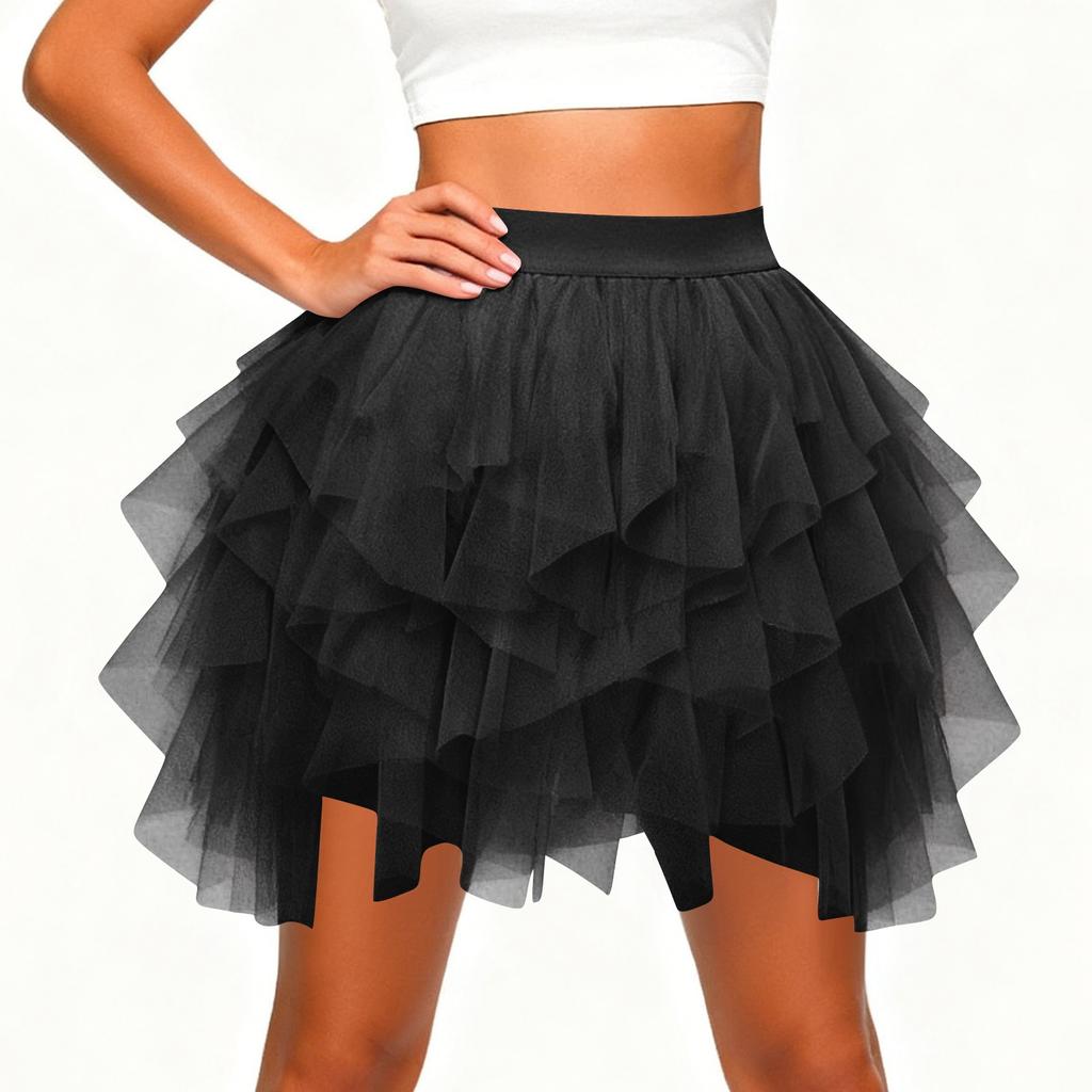 Women's Fashion Color High Waist Mesh Skirt A-line Puff Skirt Cake Skirt Cute Ballet Ball Half Skirt