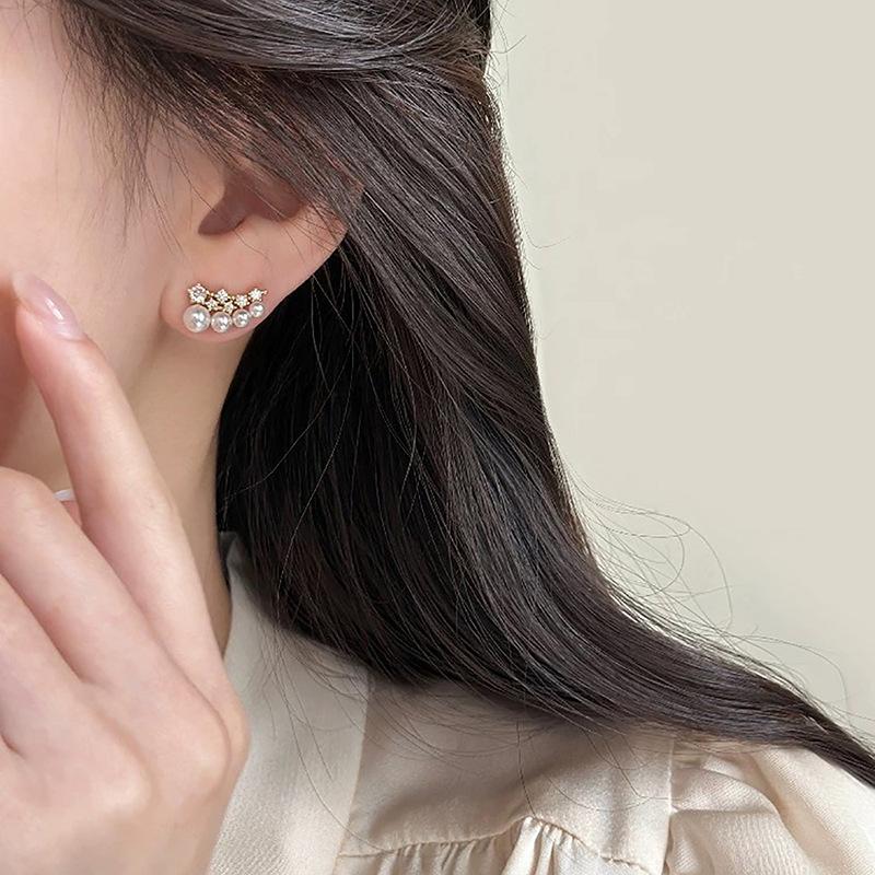 18k Electroplated Zircon Pearl Stud Earrings Exquisite Personality Versatile Earrings Light Luxury Earrings Women