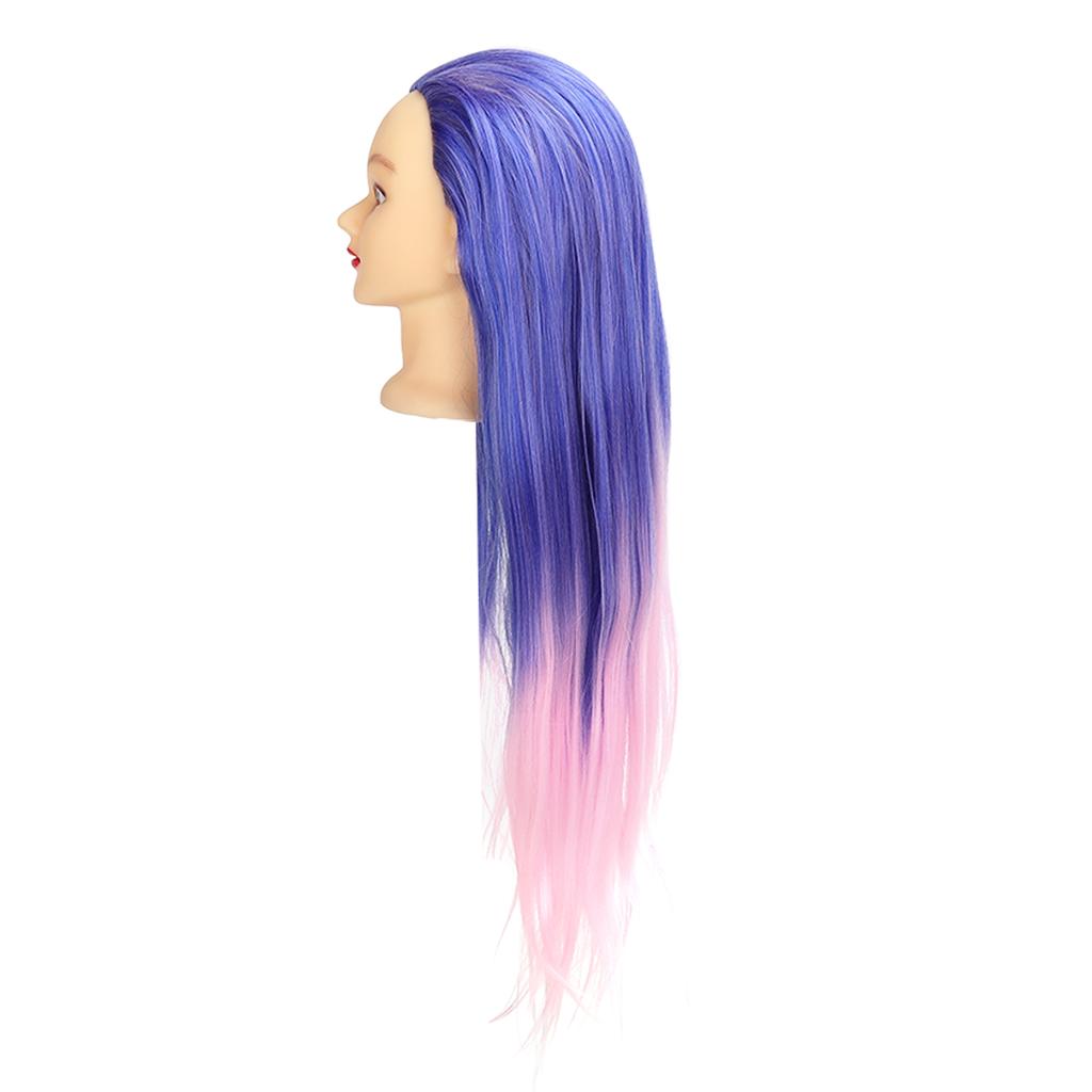 Long Hair Mannequin Head Synthetic Fiber Blue Pink Gradient Portable Cosmetology Mannequin