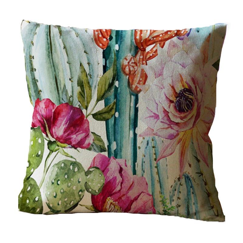 

Elegant Tropical Flower Cactus Linen Pillow Case For Sofa And Car Home Decor Red Flower