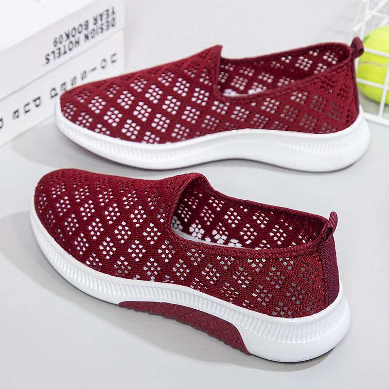 Summer Old North Cloth Shoes Women's Mesh Breathable Casual Shoes Soft Sole Non-slip Mesh Shoes Flat Sole One Pedal Mother Shoes