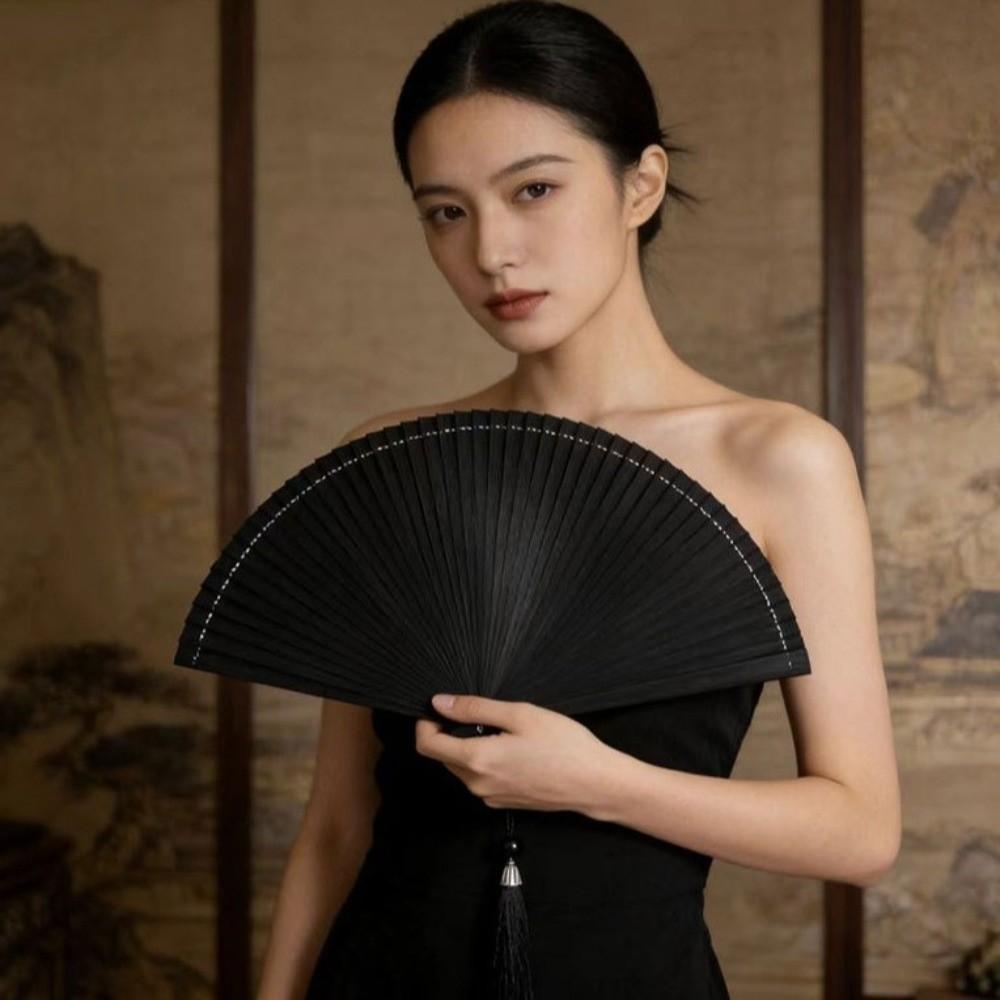 Portable Tassel Folding Fan Chinese Style Kimono Fan Elegant Handheld Fans  Cheongsam Show