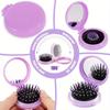 10pcs Mini Hair Brushes with Foldable Mirrors - Portable Round Combs for Travel, Travel Hair Care Essentials | Compact Hair Combs|Durable ABS Handles