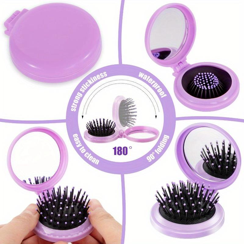 10pcs Mini Hair Brushes with Foldable Mirrors - Portable Round Combs for Travel, Travel Hair Care Essentials | Compact Hair Combs|Durable ABS Handles