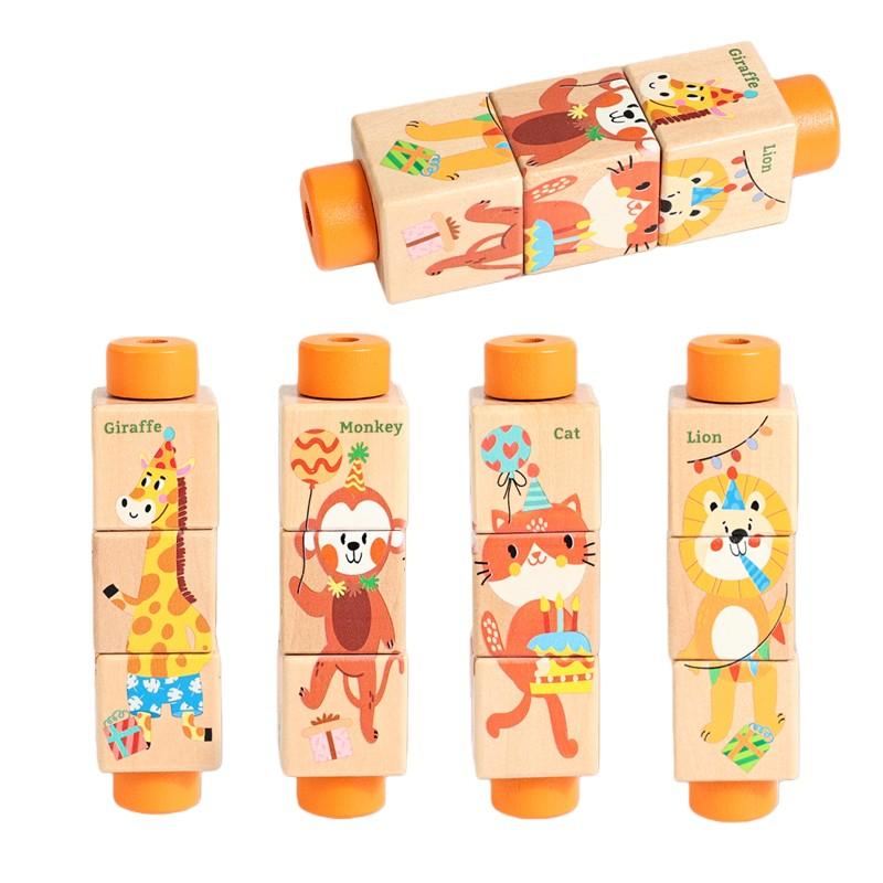 Montessori Puzzle Game Wooden Rotating Jigsaw Puzzle Hand bell Toy Baby Mobile Musical Rattle Toy For Children Newbaby Gift