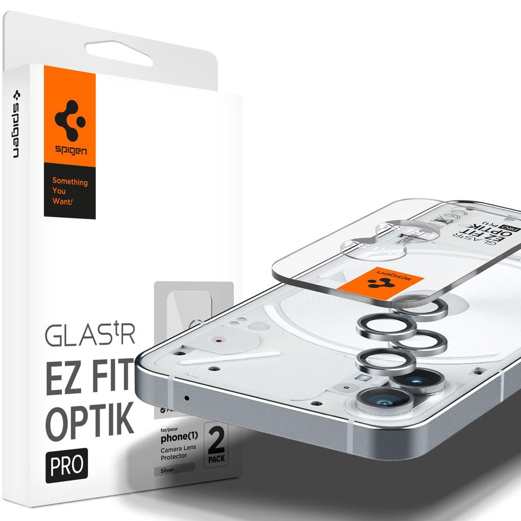 Spigen EZ Fit Optik Pro Camera Film for Nothing Phone (1) with Application Kit, Silver Lens Protector, 2-Pack