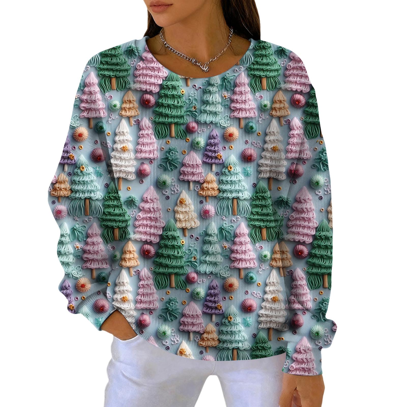 

Женский модный повседневный пуловер с градиентным рождественским принтом, спортивный топ с длинным рукавом M зелёный