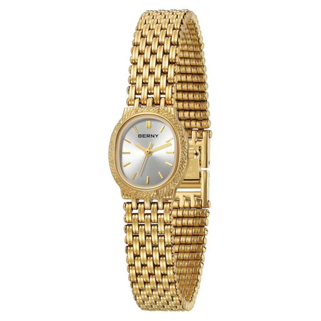 BERNY Ladies Watch Ladies Watch Gold Ladies Watch Watch Ladies Quartz Small Oval 3ATM Water Comes with Convenient Adjustment Japanese Movement Women's