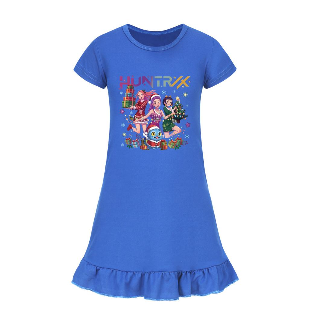 5084 Kids Girls Christmas New Year Mira Zoey Rumi Printed Ruffle Short Sleeves Casual Dress