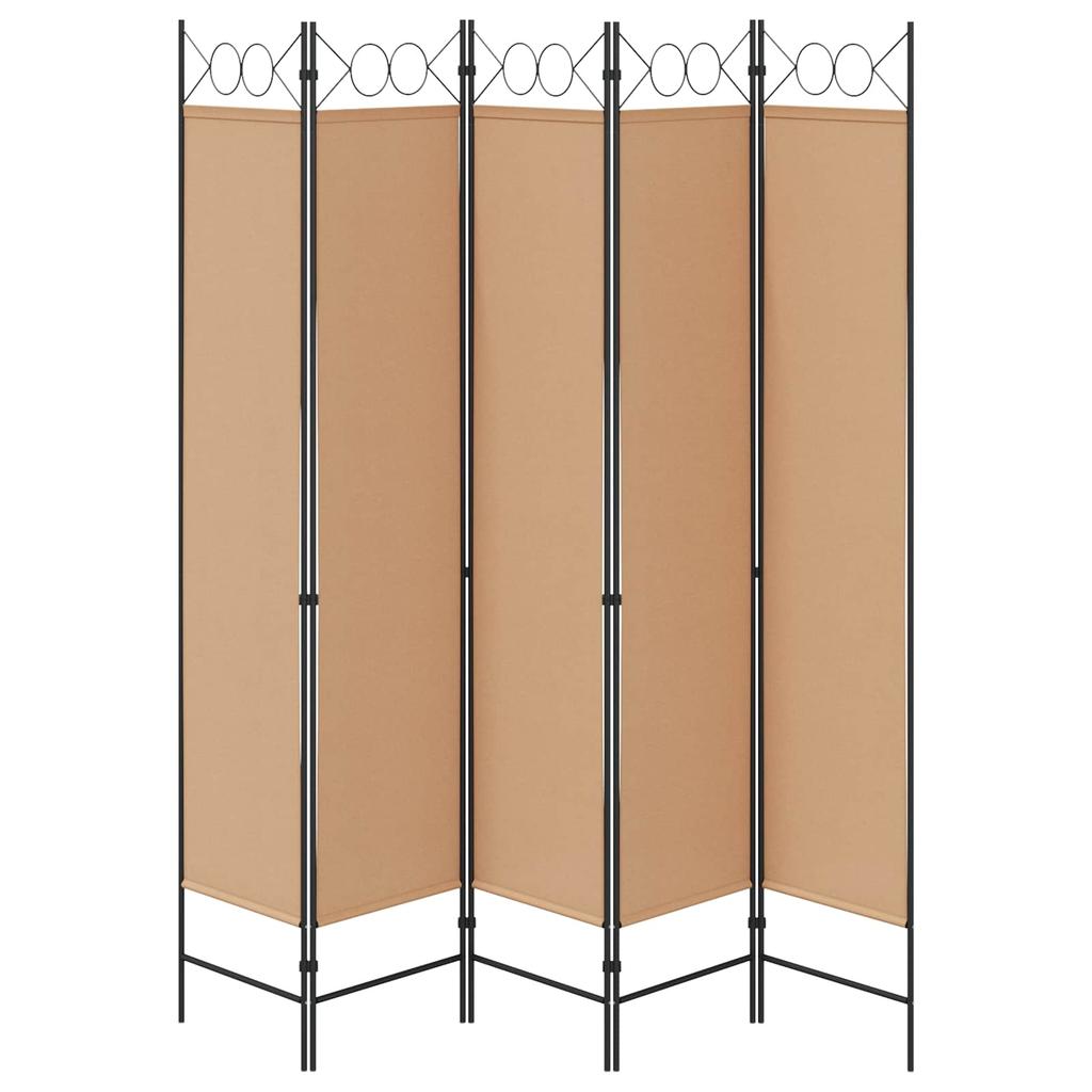 5 Panel Room Divider Beige 200 X 200 Cm Fabric