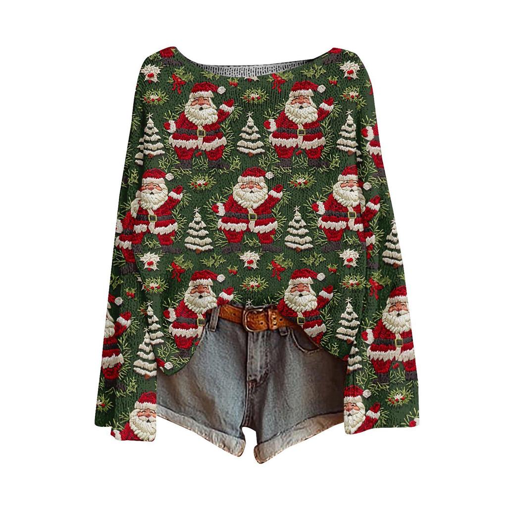 ZJW One-Shoulder 3D Christmas Pullover Sweater