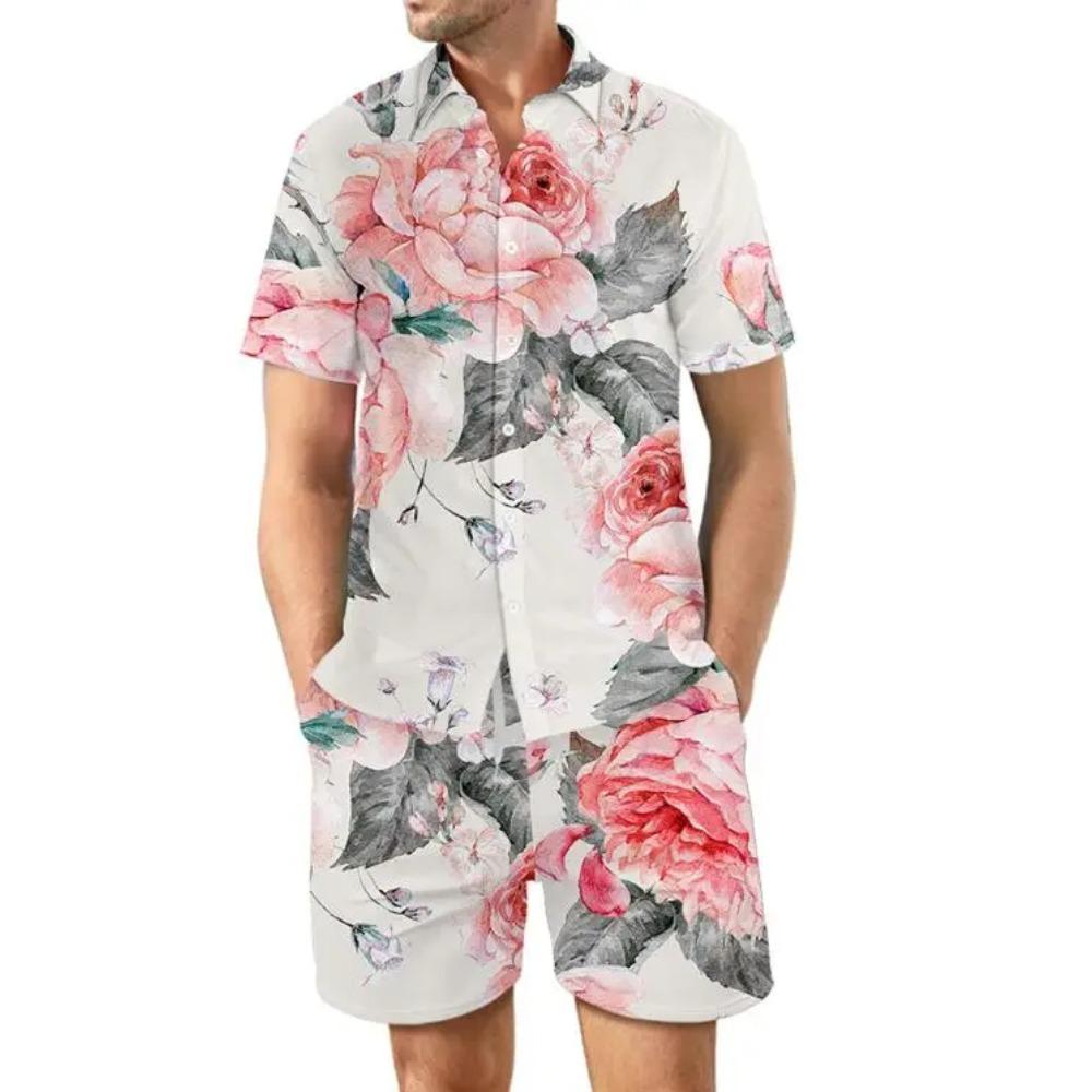 Hawaiian Men's Floral Print 3D Shirt Set Beach Short Sleeved Sportswear Daily Sportswear