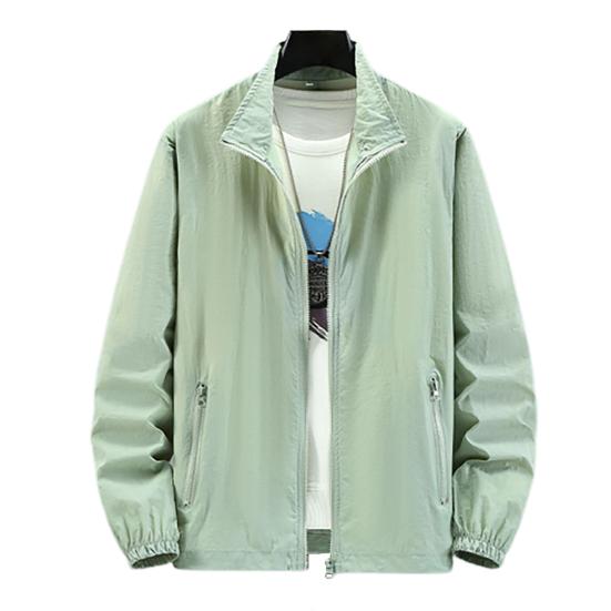 Men Outdoor Jacket Long Sleeves Sun Protection Breathable Solid Color Zipper Closure Anti-UV Ultra-thin Plus Size Cycling Sports Sun Protection Coat