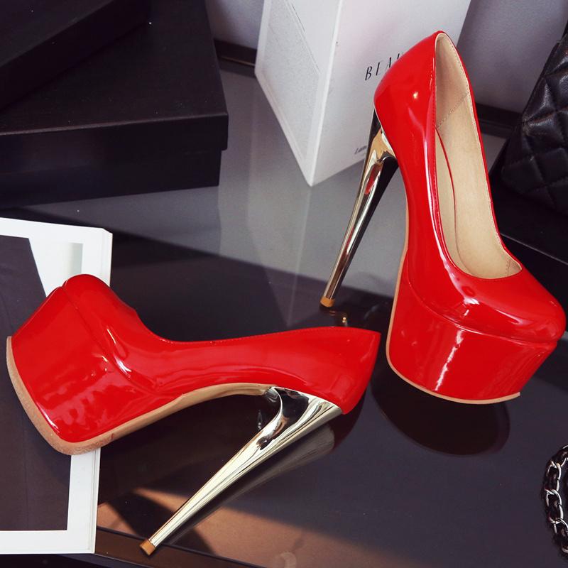 Sexy Ekstreme 16cm Høye Hæler Platformsko Kvinne Stor Størrelse 44 45 Merke Rød Blå Kvinners Hæler Pumps Selskaps Bryllupssko Kvinne