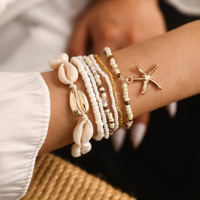 Böhmische Reisperlen Seestern Anhänger Armband Set Mode Sommer Strand Meer Shell Mehrschichtige Armbänder Schmuck Zubehör