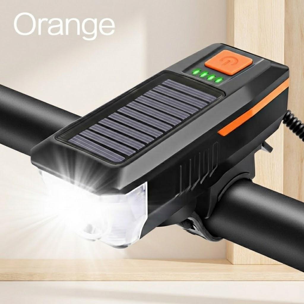 

USB Rechargeable Bike Light Set Front Rear LED Safety Lights Flashing Modes Solar Charging Waterproof Bicycle Accessories помаранчевий