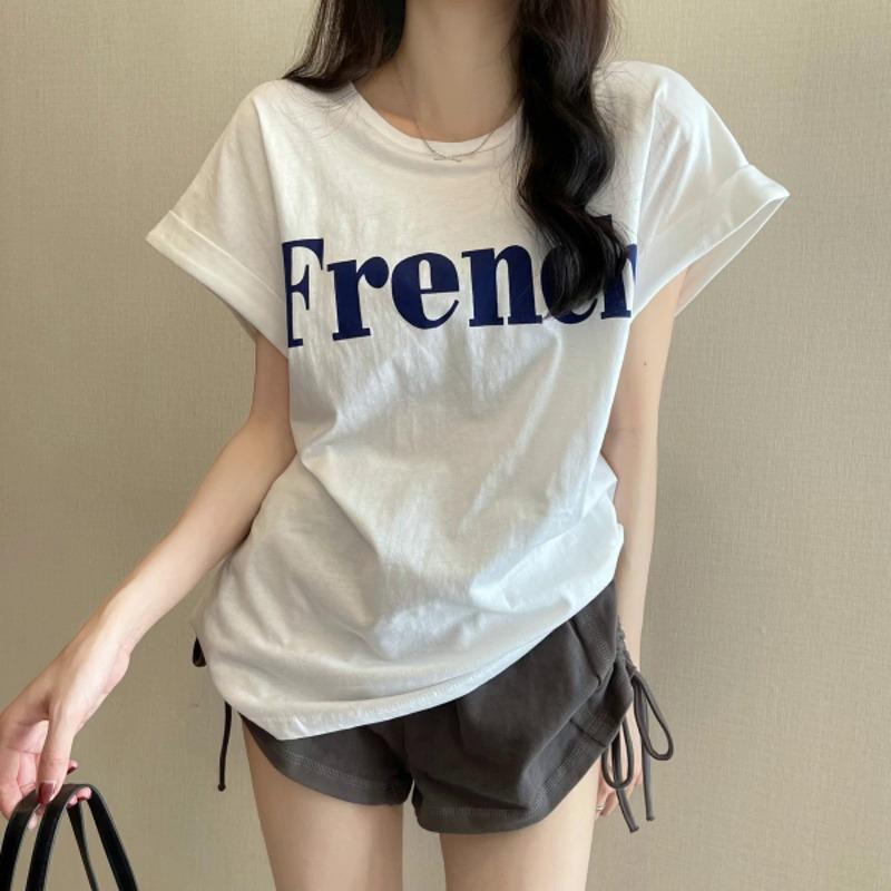 2025 Trendy Slim Drop Shoulder Sweet Cool Short-Sleeve Loose Women's Summer Top
