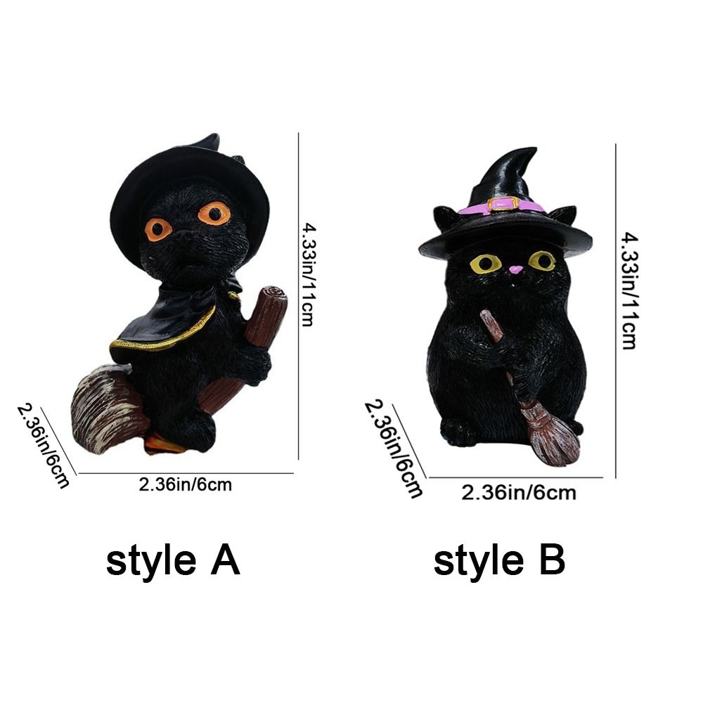 Decorative Flying Broom Cat Small Broomstick Cat Creative Black Cat Witch Statue  Desktop