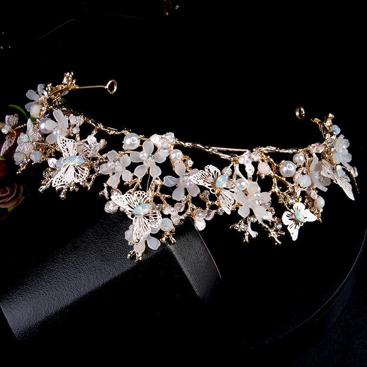 Europäische und amerikanische elegante Brautkrone Damen Königinnenkrone handgefertigt Diamant Kristall Strass Hochzeit Goldene Krone Stirnband