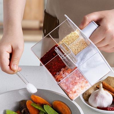 Wall Mount Seasoning Storage Box with Spoon Seal Moisture-proof Spice Seasoning Jar Non Perforated Clear Seasoning Container