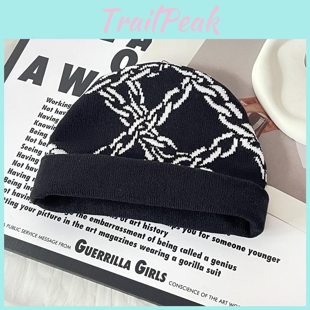 Y2k Gothic Knit Cap With Geometric Design For Casual Cold Weather Wear