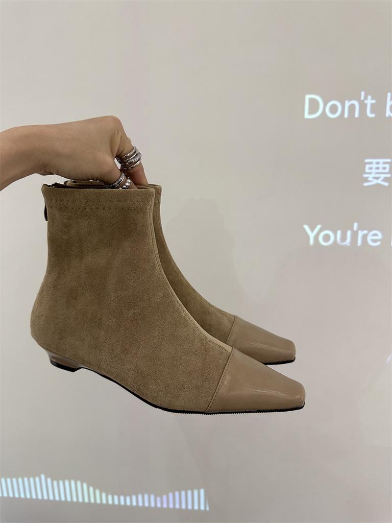 French Rear Zipper Short Boots Women's 2025 New Autumn and Winter Small Fragrant Wind Leopard Print Splicing Square Head Thick Heel Thin Boots Wome
