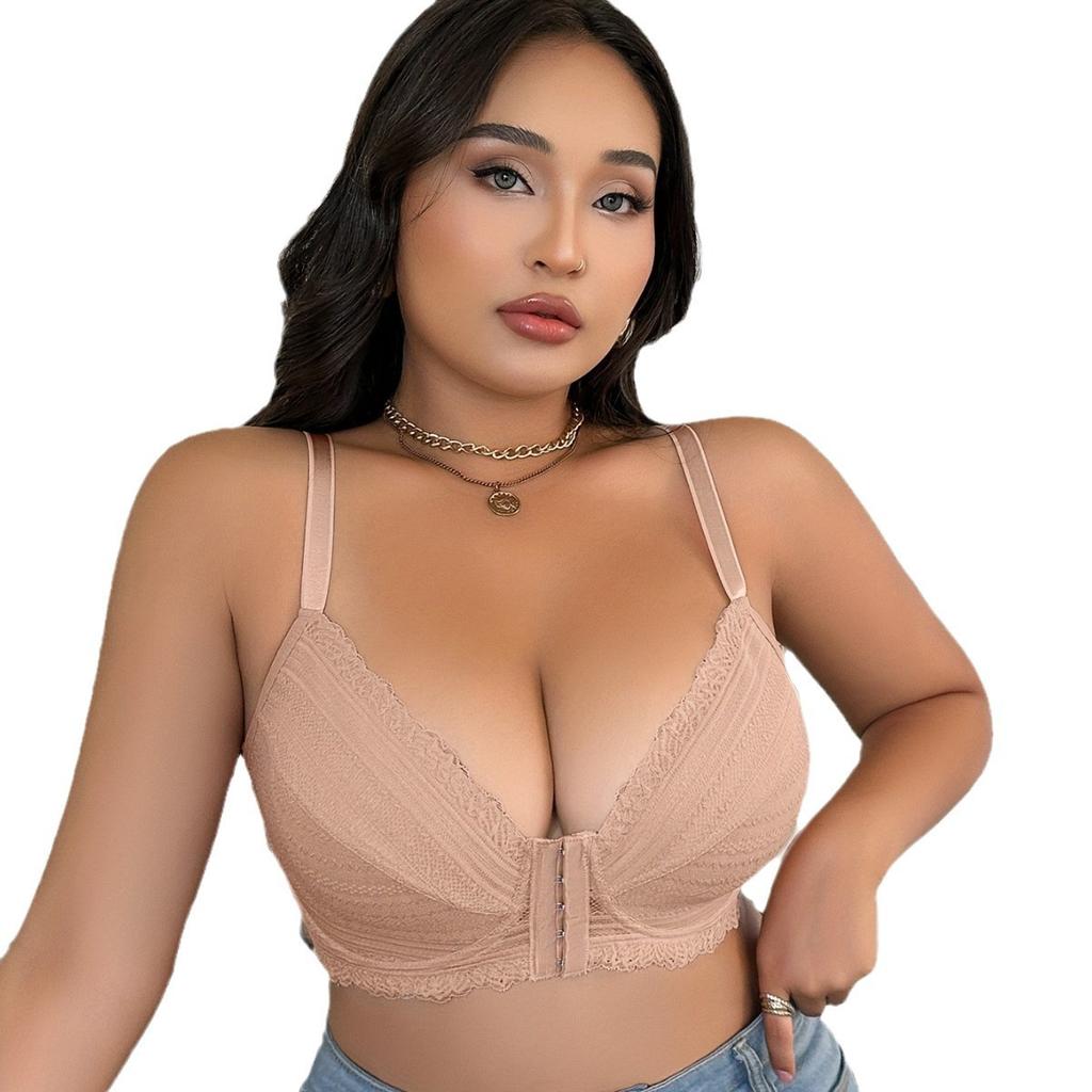 Women's Seamless Large Size Front-Hook Underwire Lace Bra U-Shaped Back Nursing Bra