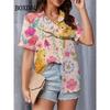 Women's Blouses Summer Retro Flower 3D Printing Shirts Casual Short Sleeve Elegant Fashion Lapel Cardigan Shirts Ladies