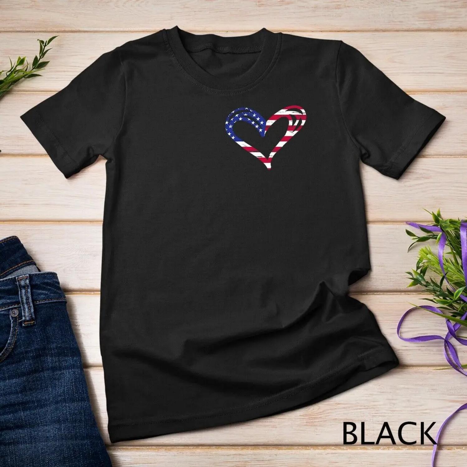 USA Flag Heart American Patriotic Armed Forces Memorial Day T shirt S чёрный