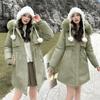 Fleece and thickened fur collar pie to overcome women's medium and long models, new thickened large size waist cotton jacket winter