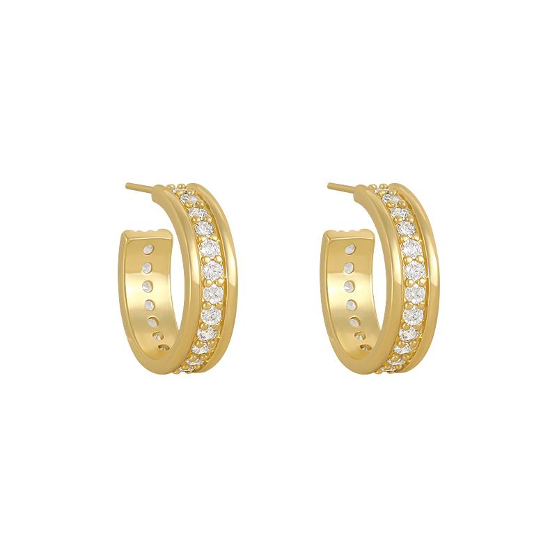 Exquisite Copper Inlaid Zircon Half-round Hoop Earrings 14K Real Gold Plating Elegant Women's Wedding Party Earrings