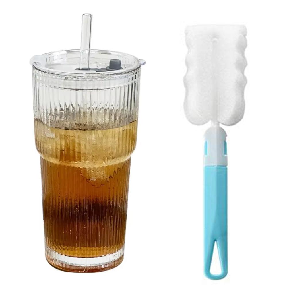 1/2/4Piece 20Ounces Glass Cup with Leak Proof Lid Thickened Glass and Glass Straw for Iced Coffee Smoothies Cocktails and Juices