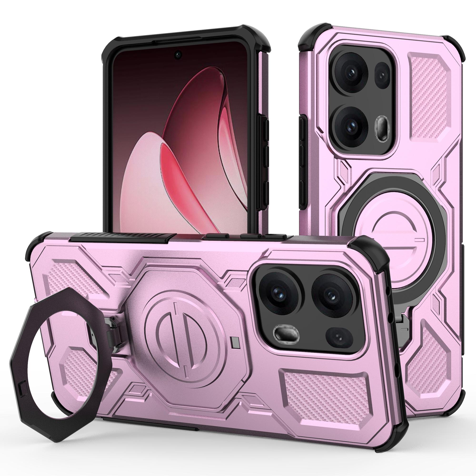 

For Oppo Reno13 Pro 5G Magnetic Case Rotating Metal Kickstand Shockproof PC+TPU Phone Back Cover Pink
