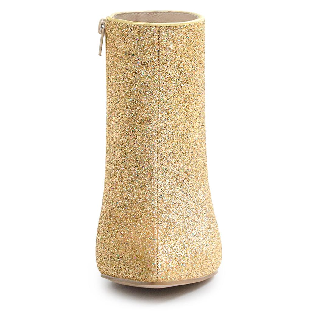Allegra K Glitter Ankle Boots, Pointed Toe, Stiletto Heel, Women's, Gold, Size 26.0 cm