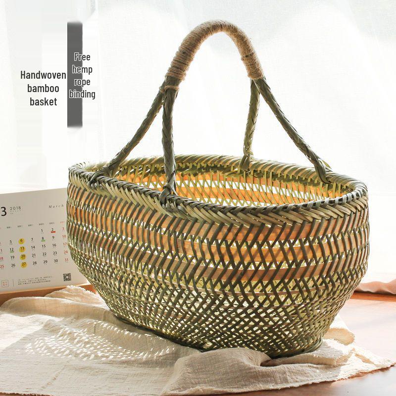 Bamboo Weave Vegetable Shopping Basket - Handmade, Handheld Kitchen Storage