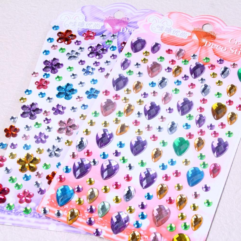 4 Pcs children's sparkling makeup stickers with three-dimensional stars, pentagonal stars, heart-shaped circular crystals, diamonds, gemstones