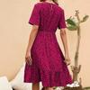 European and American summer new women's elegant and fashionable waist polka dot French crew neck short-sleeved dress