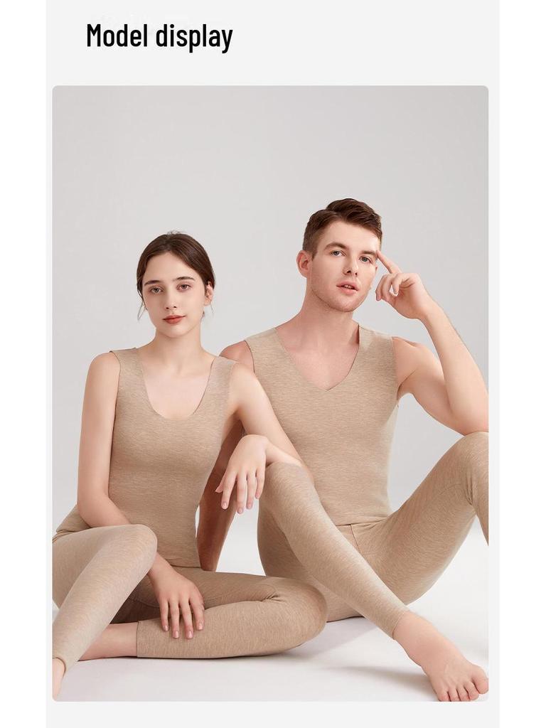 Lenjerie termică unisex din lână germană: Vestă fără cusături încălzită din mătase cașmir, cu catifea plusată, groasă și călduroasă pentru toamnă și iarnă.