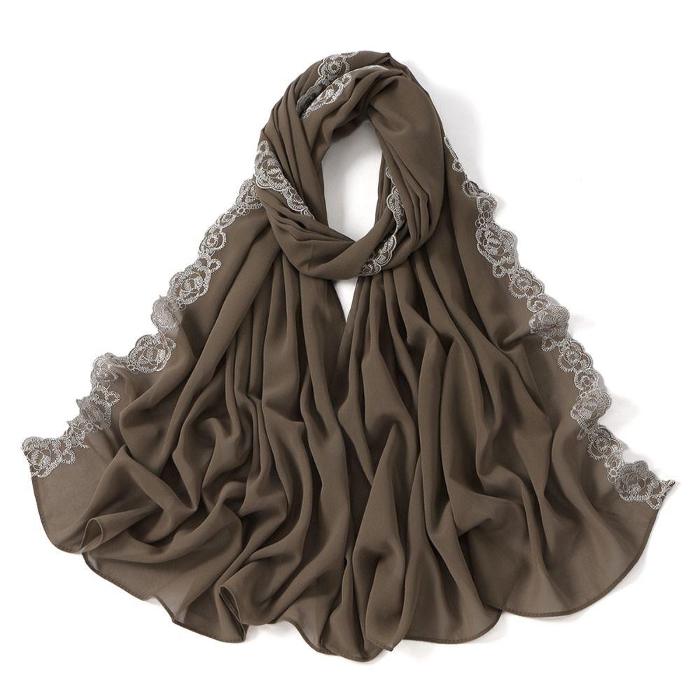 Embroidered Lace Women Long Shawls Solid Colors Summer Wraps Headscarf Hijab Cover  Female Shawl