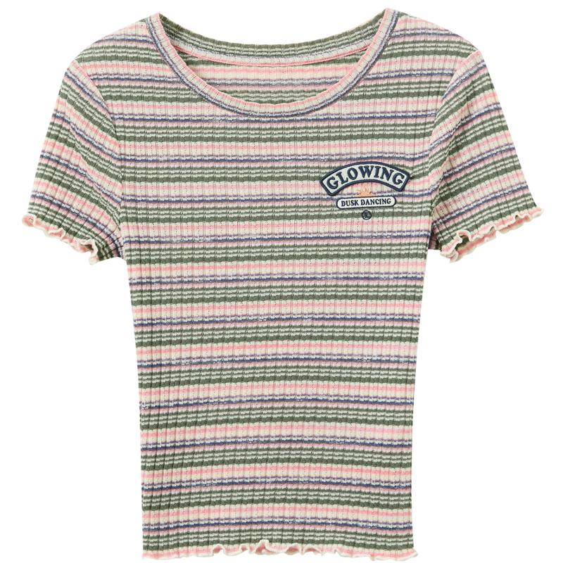 Sancai Retro Striped Round Neck Slim Fit T-shirt L