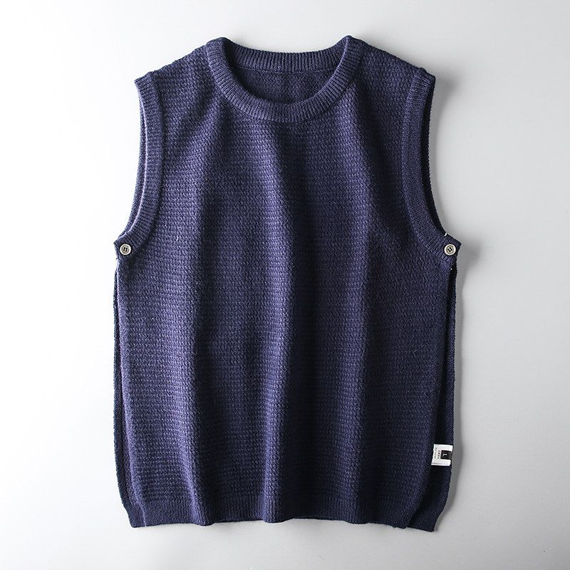 Вязаный жилет в американском стиле, винтажный, шерстяной, для внешней торговли Navy Blue M