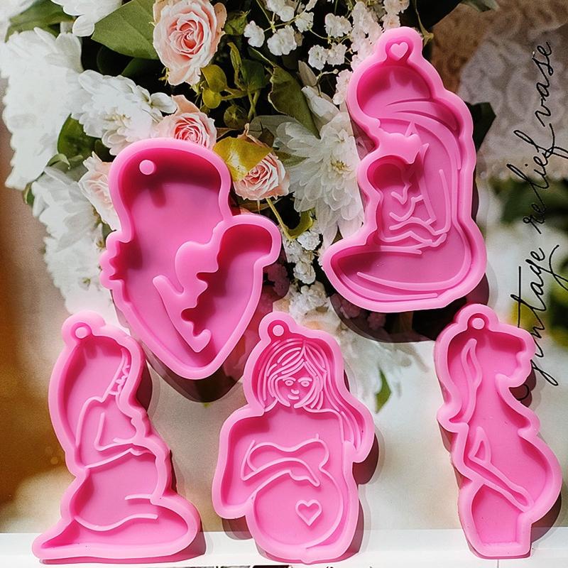 5 Pcs Pregnant Mother Keychain Epoxy Resin Mold Handmade Women Mom Pendants Silicone Mould DIY Crafts Jewelry Necklace