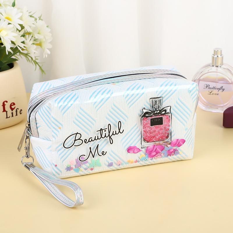 Printed Quicksand Glitter Makeup Bag Large Capacity Portable Travel Storage Bag Octagon Tote Toiletry Bag
