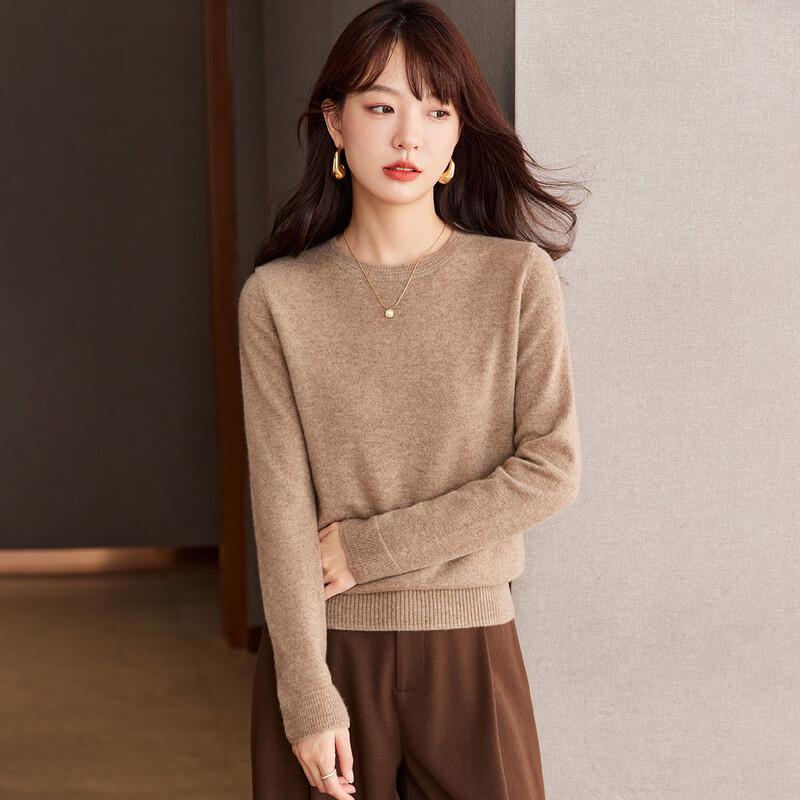 Srcr Women's 100% Cashmere Round Neck Base Layer Sweater