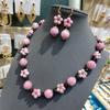 New Medieval Vintage Fashion Retro Design Old Material Pink Frog Skin Glazed Plum Blossom Necklace Beaded Earrings