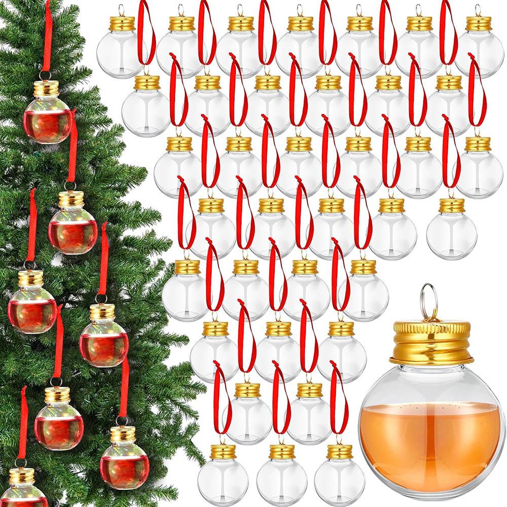 36Pcs Christmas Drink Balls Clear Shot Glass Ornaments Christmas Tree Fillable Plastic Xmas Water Bottle Bulbs for Holiday Party