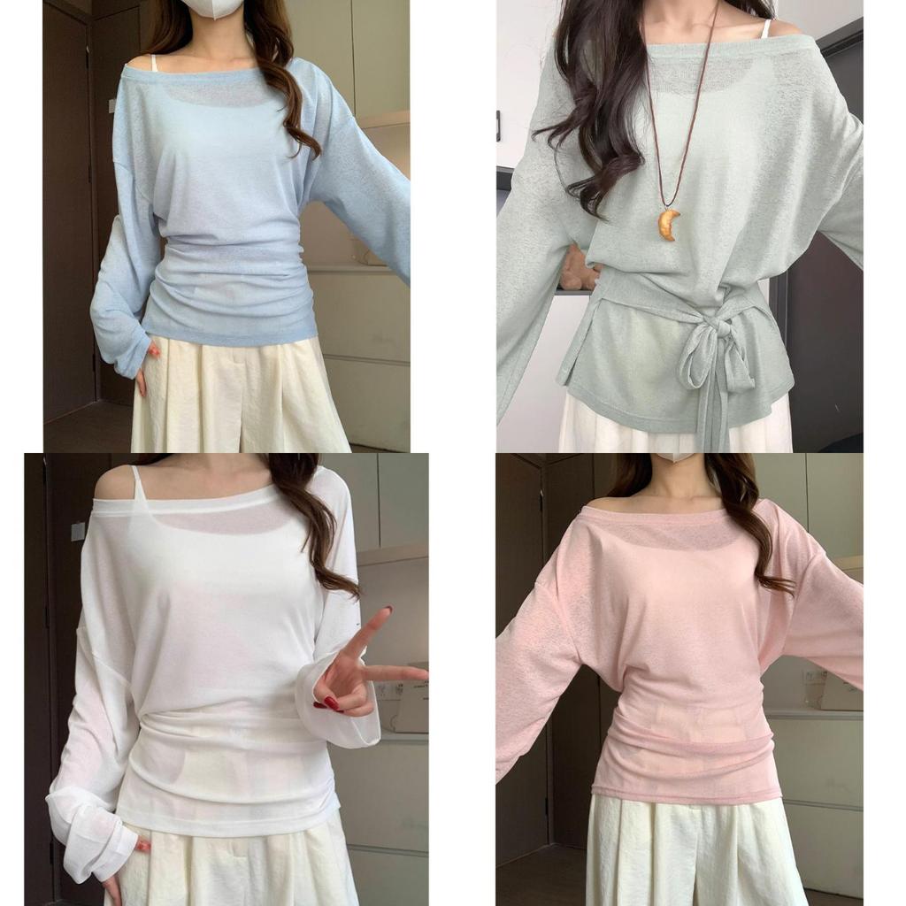 Womens Summer Long Sleeve T Shirt With Tie Waist And Sun Protection For Casual Wear